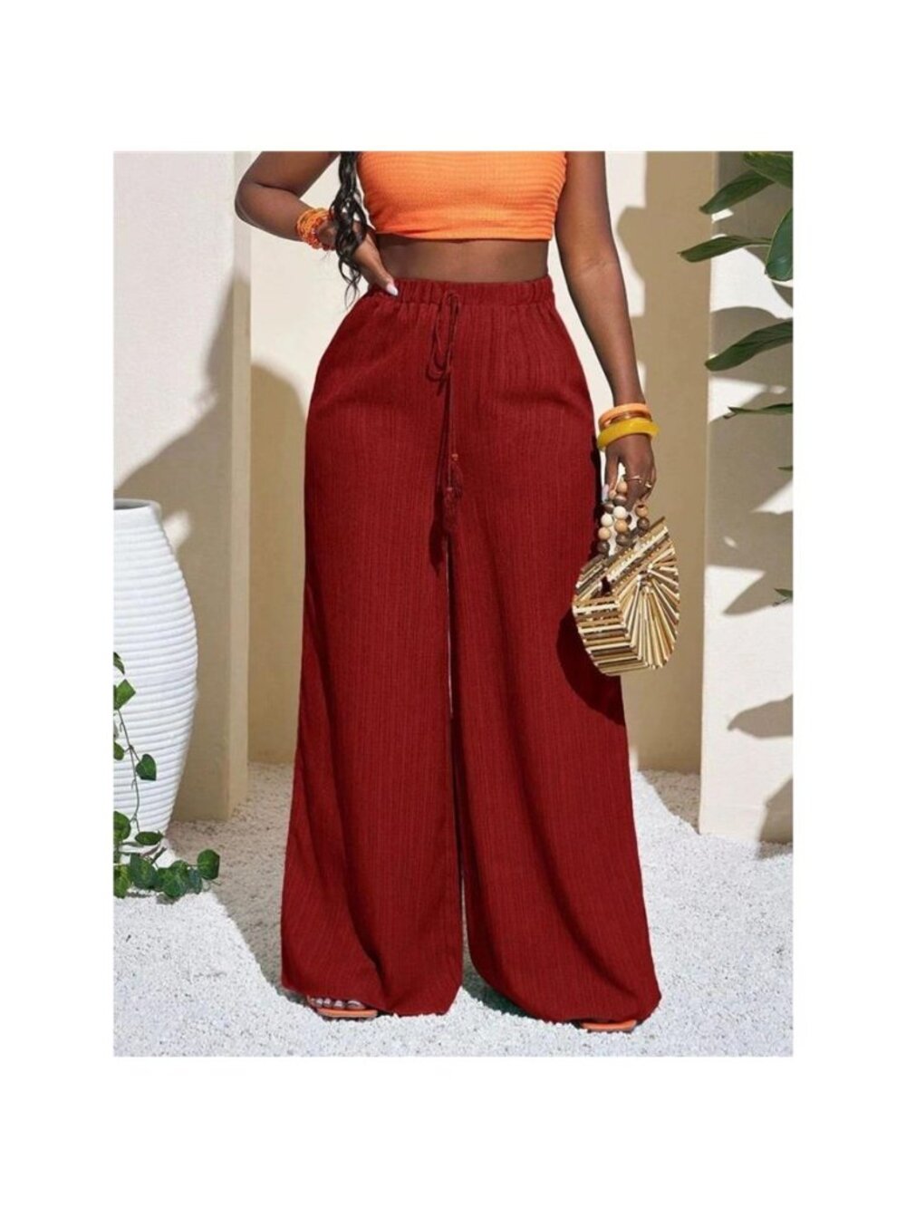 Wide-Leg Pants with Drawstring - Picture 7 of 14